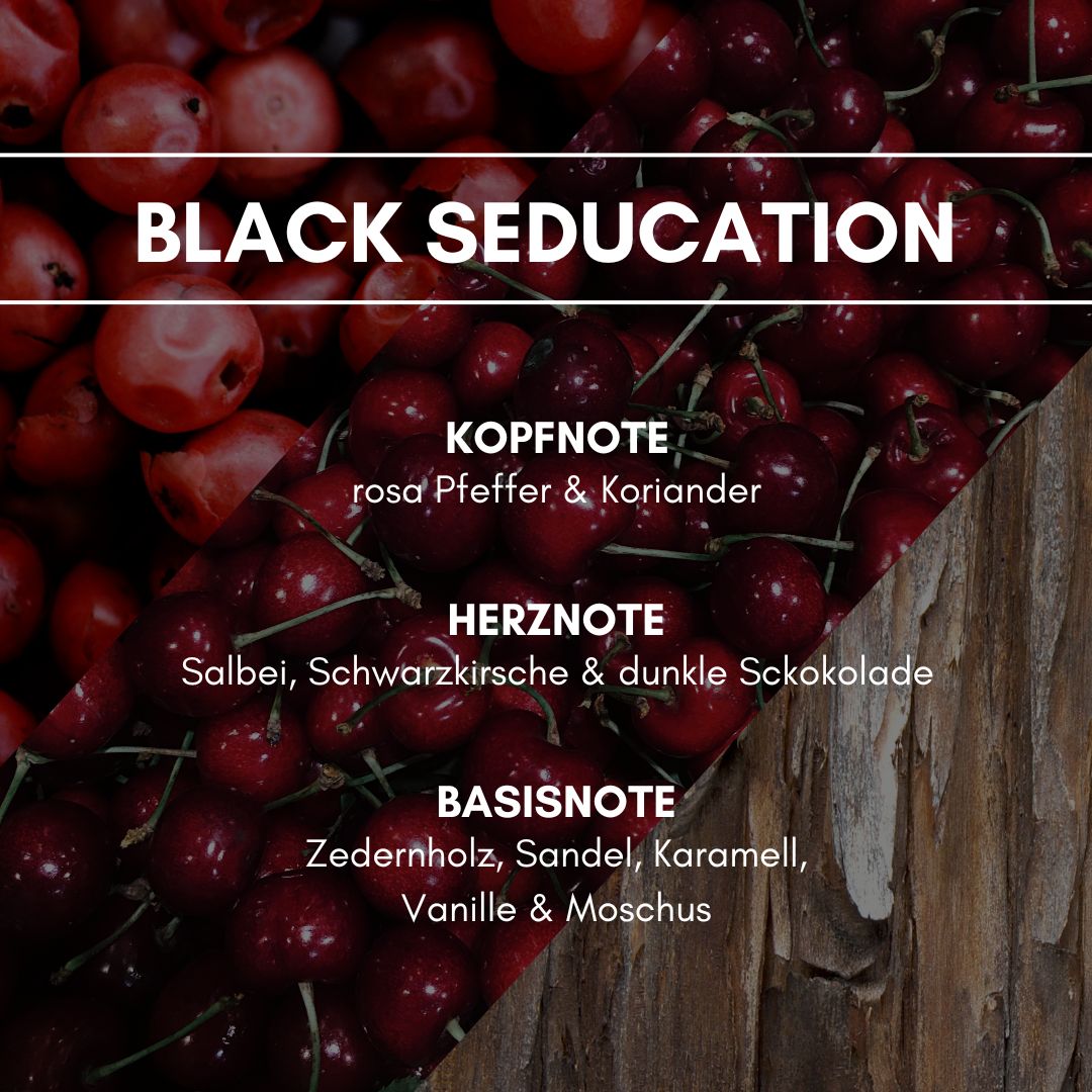 Raumduft "Black Seduction": Ein wundervoller Duft zur herbstlichen Jahreszeit. Zeder, Sandel, Vanille, Schwarzkirsche und vieles mehr harmoniert unglaublich gut.