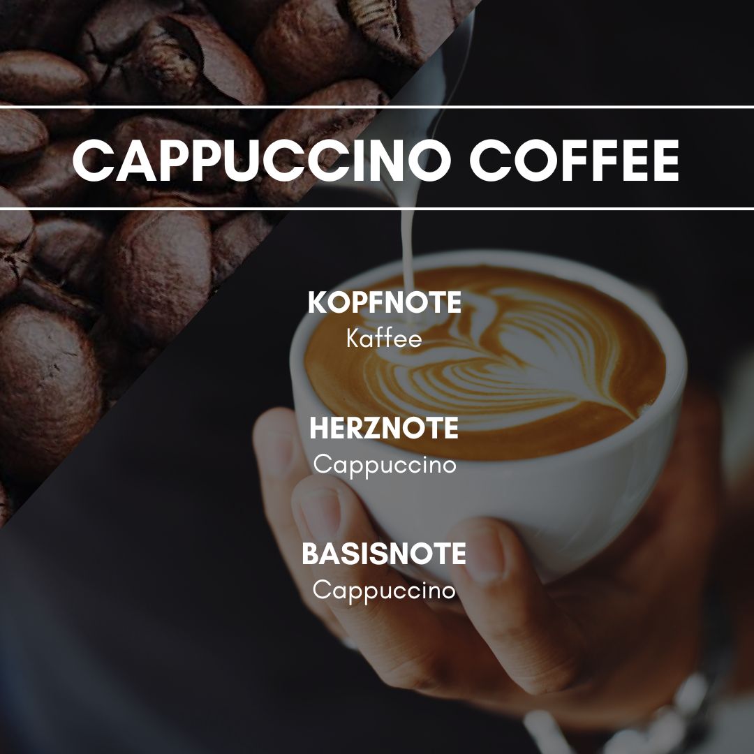 Raumduft "Cappuccino Coffee": Eine leicht herbe Note bereichert das italienische Lieblingsgetränk auf eine besondere Art und Weise.