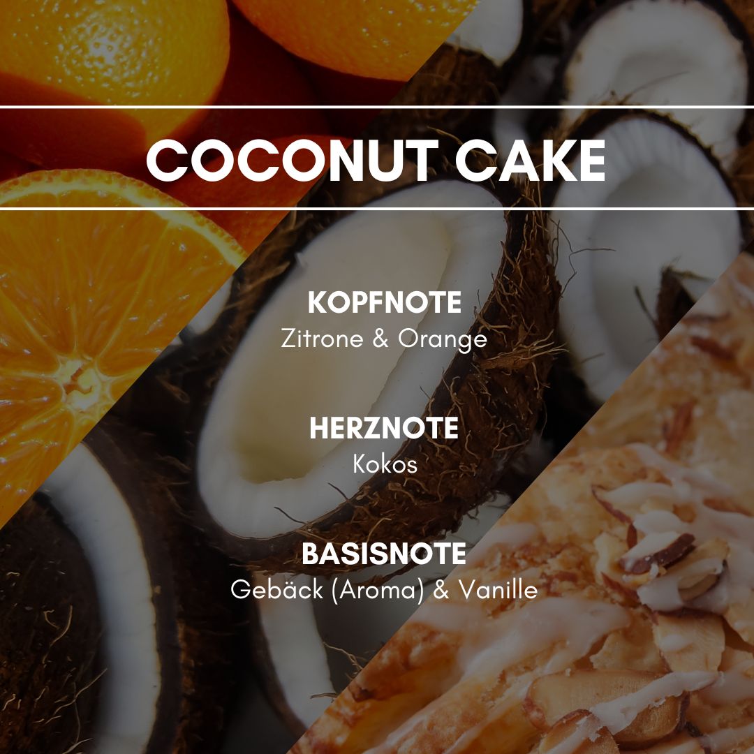 Raumduft "Coconut Cake": Karibisches Flair durch den exotischen Duft der Kokosnuss, vereint mit den verführerischen Gerüchen aus der Bäckerei.