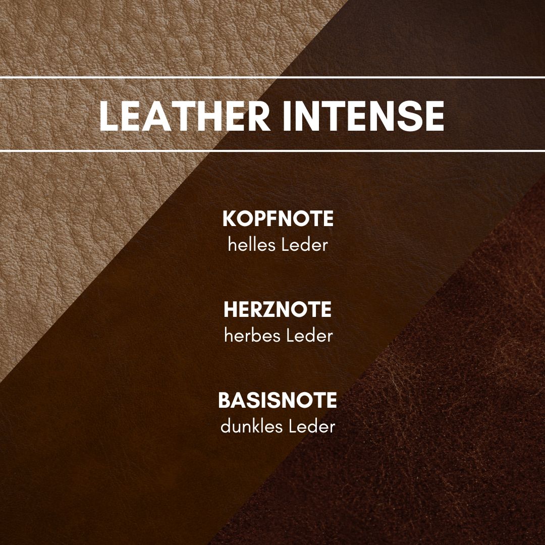 Raumduft "Leather Intense": Ein edler, sinnlich-markanter Lederduft der jedem Raum eine dunkle moderne Atmosphäre verleiht.
