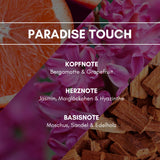 Raumduft "Paradise Touch": Eine traumhafte, entspannende Komposition aus bunten Blütenblättern und tunesischem Jasmin wird abgerundet mit balsamischen Aspekten und süßen Edelhölzern.