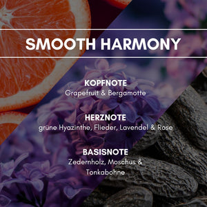 Aerosol Duftspray "Smooth Harmony": Grüne Hyazinthe und Lavendel, vermischt mit frisch-fruchtigen und grünen Aspekten durch Grapefruit und Zedernholz wirken sehr beruhigend und entspannend.