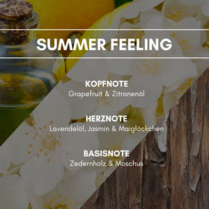 Summer Feeling: Die originelle und elegante Blumen-Frucht-Komposition aus Zitrusfrüchten und Lavendelblüten zieht jede Nase in ihren Bann.