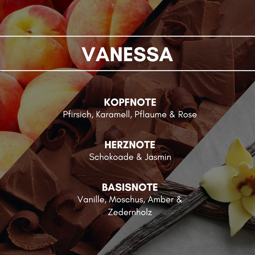 Raumduft "Vanessa": Die weibliche Schönheit wird mit der Eleganz und der Süße von verschiedensten Blumen- und Fruchtgemischen vereint.