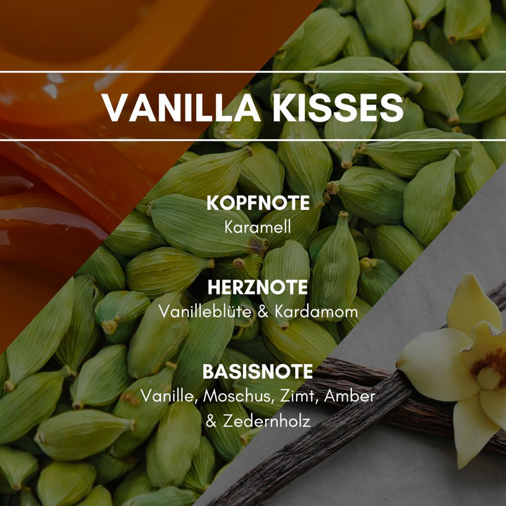 Raumduft "Vanilla Kisses" - Verbesserte Rezeptur: Zart sinnlicher und verführerischer Duft mit einem Hauch von Vanille und Moschus.