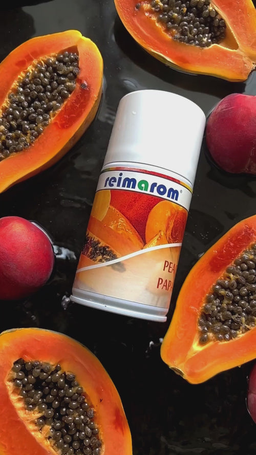 Aerosol Duftspray "Peach Papaya": Eine Duftkooperation aus inspirierenden Klängen von Pfirsich und exotischen Aromen der Papaya.